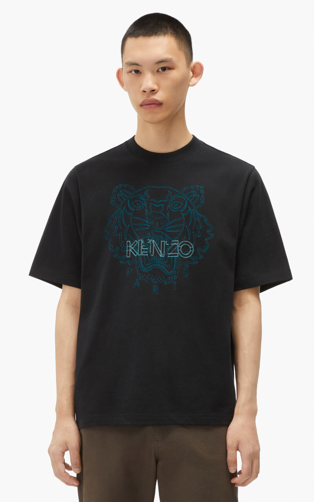 Camisetas Kenzo Tiger loose fitting Hombre Negras LAM092513